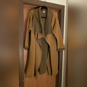 SOLD Vera Tucci Mustard And Brown Open Front 100% Wool Coat
